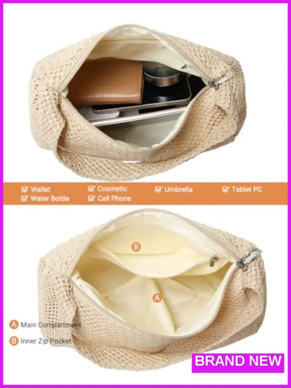 Handwoven Straw Hobo Shoulder Purse Summer Beach Raffia Bag Satchel